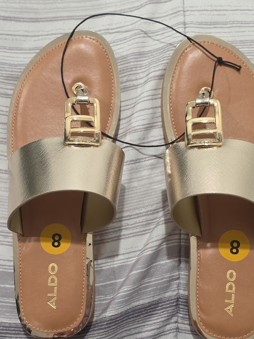 ALDO Women's Metallic Gold Slide Sandals with Buckle Accent
